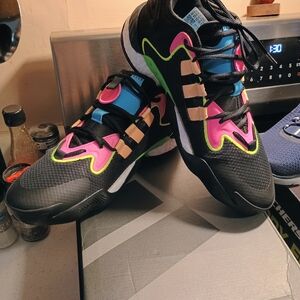 adidas Black with Neon Pink and Blue Sneakers